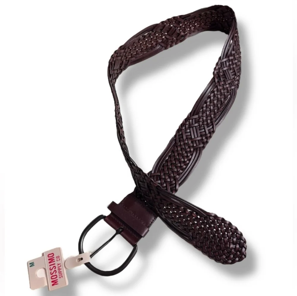 MOSSIMO Dark Brown Braided Leather Belt NWT